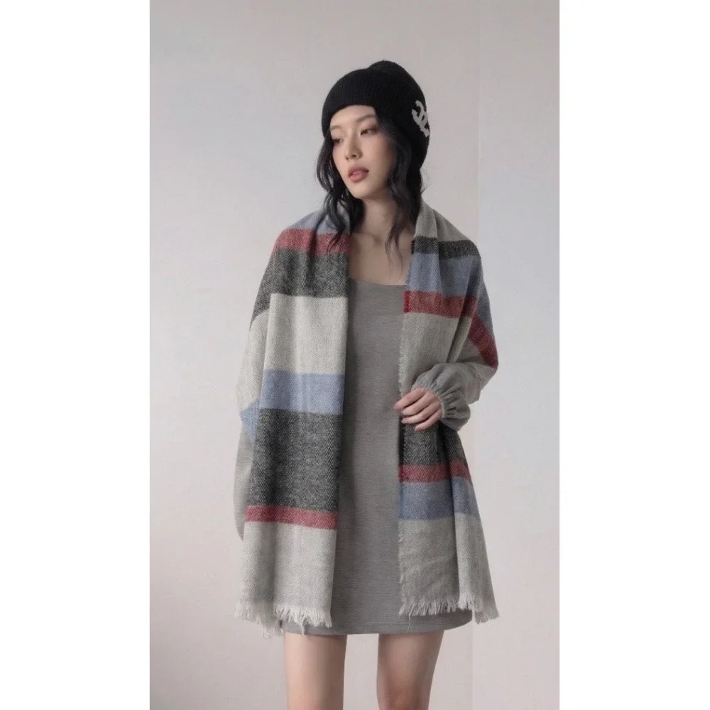 Isaac‎ Mizrahi Scarf OS Gray Multicolor Striped Blanket Wrap New With Tags